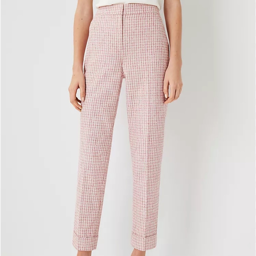 Ann Taylor high waist ankle pants curvy fit plaid houndstooth hemp size 18 NEW